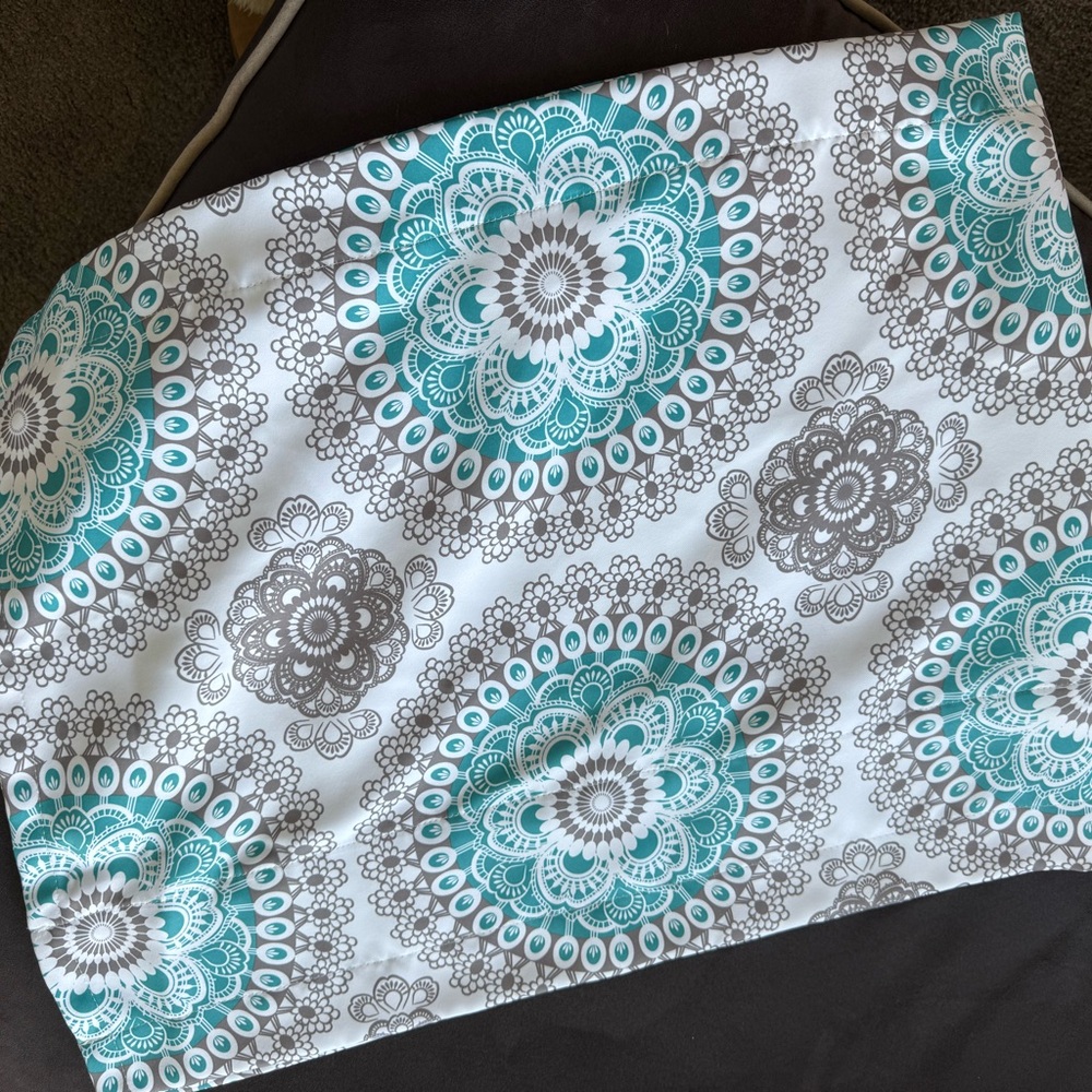 Turquoise and Gray Mandala Patterned Window Valance